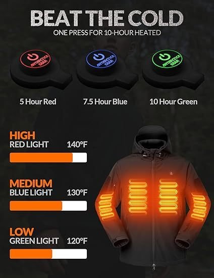Heated Jacket For Men ANTARCTICA GEAR Winter Coat With 12V 16000mAh Battery Pack, Soft Shell Heating Hood Jacket - Image 5