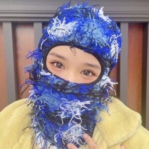 Balaclava Men’s And Women’s Knitted Camouflage Headgear Personality Fashion Wool Hat – Blue camouflage, 56 59cm