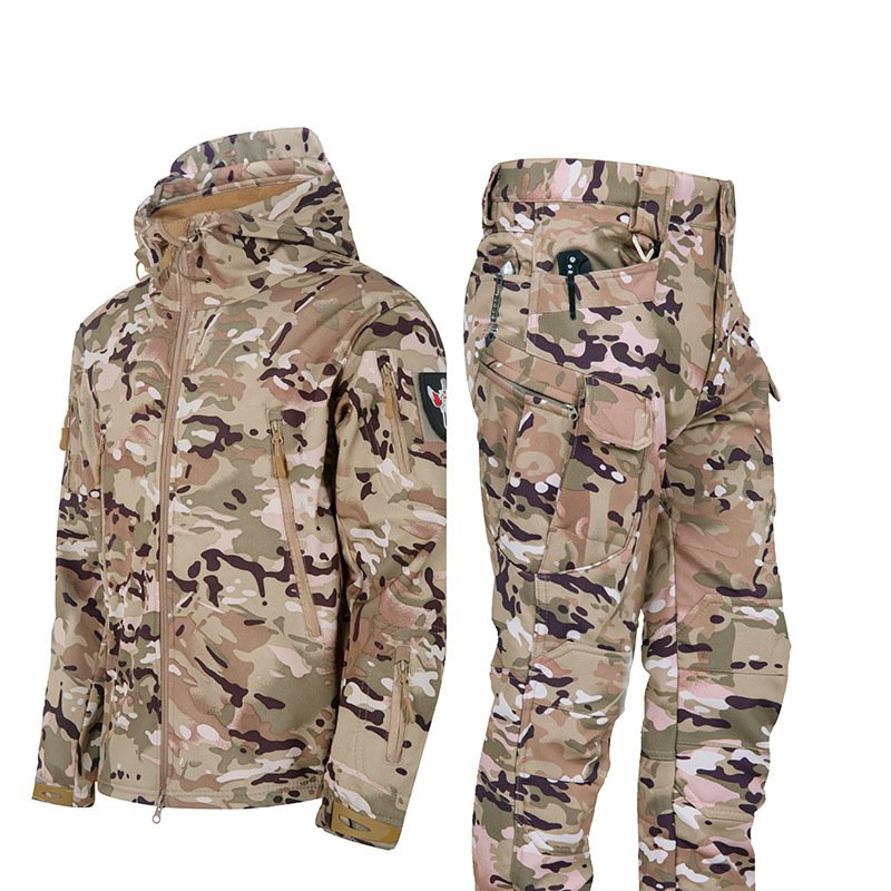 Ruins Russian Camouflage Shark Skin Shell Jacket Suit Fleece-lined Waterproof Tactical Suit - Image 8