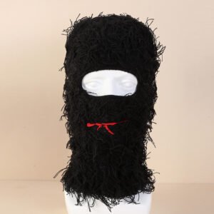 Single Hole Knitted Mask Outdoor Keep Warm Face Care Hat Party Funny Woolen Cap – Black, Average Size