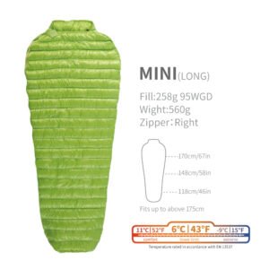 Outdoor Travel Portable Dirty Stitching Down Sleeping Bag – Green, Extended