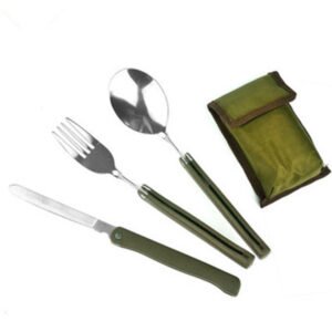 Portable Army Green Folding Cutlery Set With Pouch Cooking – Army Green