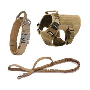 Outdoor Tactics Pet Dog Strap Collar Hand Holding Rope Three-piece Set – Brown, XL