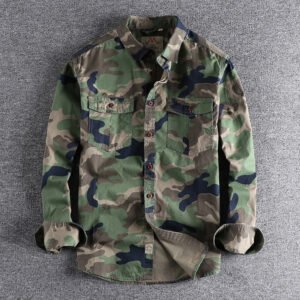 Washed Camouflage American Tooling Long-sleeved Shirt Men – Green, M