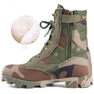 Spring High-top Breathable Zipper Army Fan Combat Boots Outdoor Combat – Camouflage plus velvet, 43