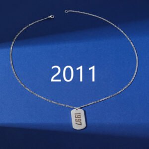 Simplicity Birthday Year Number Army-style Necklace Stainless Steel – Steel Color With Chain, Year 2011