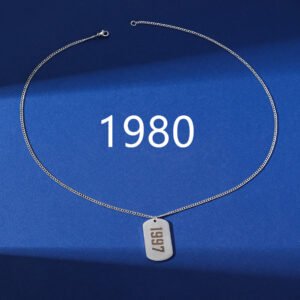 Simplicity Birthday Year Number Army-style Necklace Stainless Steel – Steel Color With Chain, Year 1980
