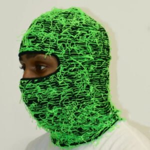 Balaclava Men’s And Women’s Knitted Camouflage Headgear Personality Fashion Wool Hat – Black fluorescent green, 56 59cm