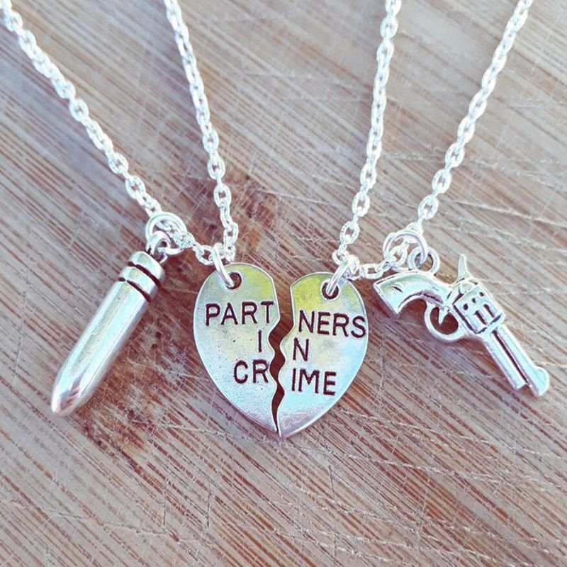 Heart-shaped Partners In Crime Bullet Pistol Crime Partner Necklace - Image 7