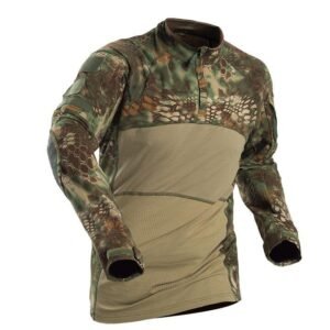 Tactical Shirt Long Sleeve Top Camo Airsoft Outdoor Sports Combat Shirt – Green Python, L