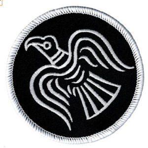 Viking Flag Epaulet Embroidery Velcro Label – Round Sunbird White, 8x5cm