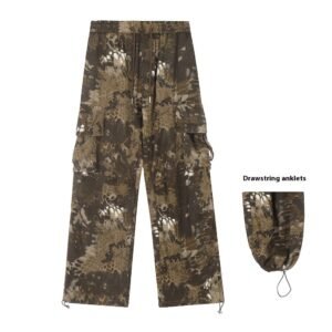 Vintage Dragon Scale Camouflage Jeans High Street Vibe Style – Khaki, L