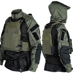 Black And Gray Industrial Attack SP2 Tactical Top Battle Suit – Army Green Coat, L