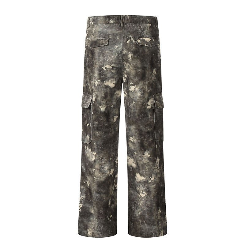 American High Street Multi-pocket Dirty Dyed Moss Camouflage Cargo Pants Men And Women - Image 3