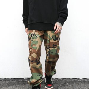 Camouflage Floating Rope Belt Straight Loose Trousers
