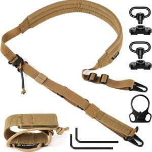 QD Sling 2 Point Sling Quick Adjust Gun Sling With HK Hook Soft Shoulder Pad Sling, Rifle Sling For Hunting Tactical Strap – Brown