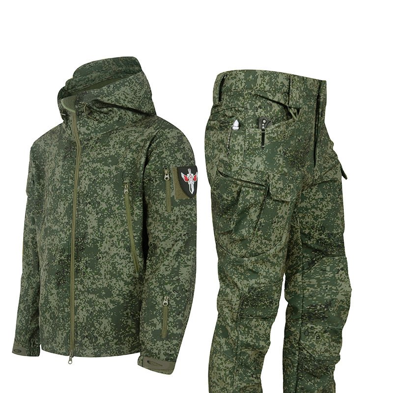 Ruins Russian Camouflage Shark Skin Shell Jacket Suit Fleece-lined Waterproof Tactical Suit - Image 6