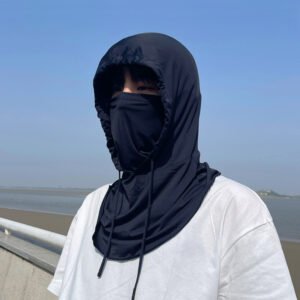 Sun Mask Men’s Full Face Ice Silk Breathable Scarf – Black