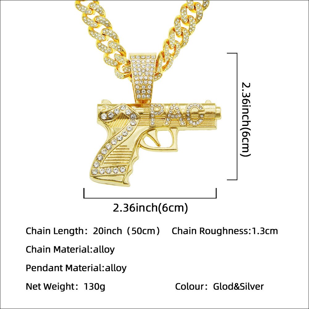 Men's And Women's Fashion Exaggerated Diamond-set Gun Pendant Necklace - Image 6