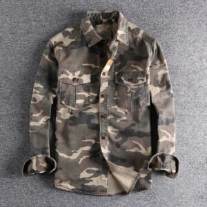 Washed Camouflage American Tooling Long-sleeved Shirt Men – Green card camouflage, 2XL