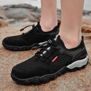 Men’s Summer Leather Breathable Outdoor Sports Casual Shoes Non-slip Soft-soled Mesh Surface Hiking Shoes