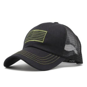 Summer Men’s Outdoor Camouflage Mesh Cap Embroidered Hat – Black, Adjustable