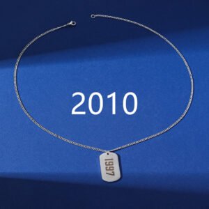 Simplicity Birthday Year Number Army-style Necklace Stainless Steel – Steel Color With Chain, Year 2010