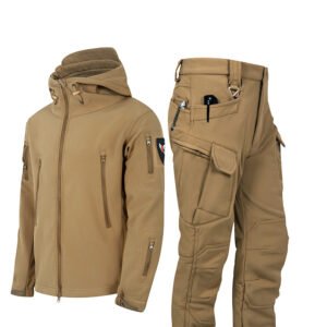 Ruins Russian Camouflage Shark Skin Shell Jacket Suit Fleece-lined Waterproof Tactical Suit – Khaki, 4XL