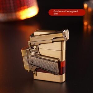 Pistol Shape Metal Gas Lighters With Gift Box Packaging – Hongjin Brushed, XF2705 Gift Box Packaging