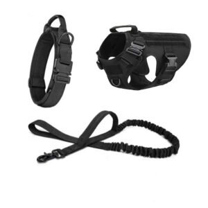 Outdoor Tactics Pet Dog Strap Collar Hand Holding Rope Three-piece Set – Black, S