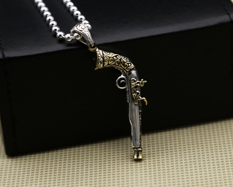 Medieval Western Pistol Fashion Thai Silver Necklace Pendant - Image 2