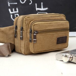 Men’s Canvas Waist Bag Outdoor Sports Multifunctional Crossbody Small Square Bag Coin Purse