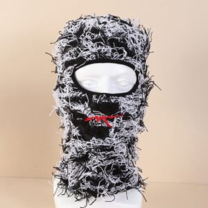 Single Hole Knitted Mask Outdoor Keep Warm Face Care Hat Party Funny Woolen Cap – White, Average Size