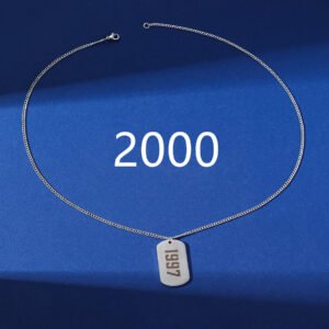 Simplicity Birthday Year Number Army-style Necklace Stainless Steel – Steel Color With Chain, Year 2000