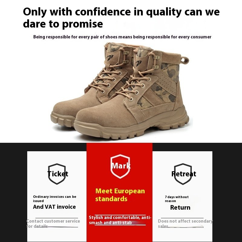 Outdoor Protective Combat Boots Steel Toe Cap Attack Shield And Anti-stab Safety Boots Wear-resistant High-top - Image 2