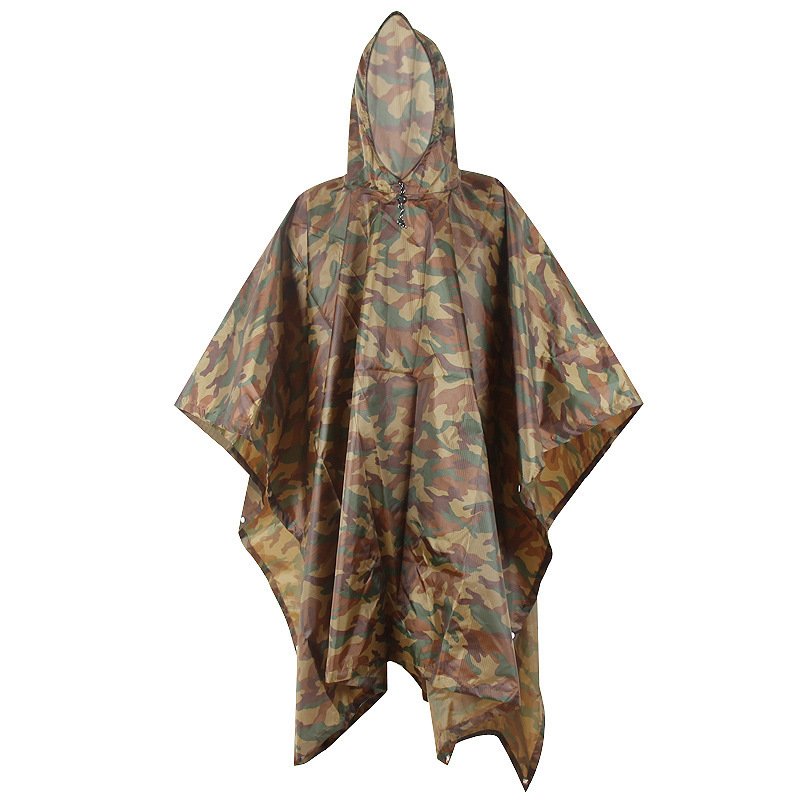 Camouflage Raincoat Three-in-one Mountaineering Multifunctional PU Waterproof Canopy And Floor Mat Raincoat - Image 6