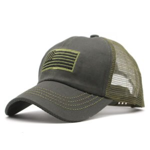 Summer Men’s Outdoor Camouflage Mesh Cap Embroidered Hat – Army Green, Adjustable