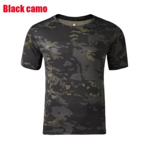 Tactical Camouflage T-shirt Outdoor T-shirt Outdoor Camouflage Short Sleeve Tactical Short Sleeve – Black camo, 2XL