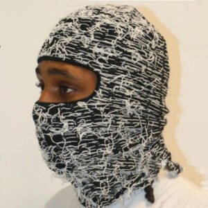 Balaclava Men’s And Women’s Knitted Camouflage Headgear Personality Fashion Wool Hat – Black background white, 56 59cm