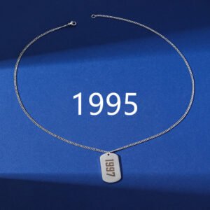 Simplicity Birthday Year Number Army-style Necklace Stainless Steel – Steel Color With Chain, Year 1995