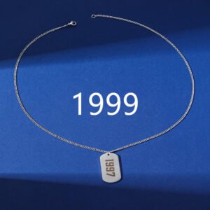 Simplicity Birthday Year Number Army-style Necklace Stainless Steel – Steel Color With Chain, Year 1999