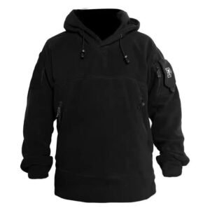 American-style Zipper Pocket Tactical Fleece Sweater Men’s Hooded Thickened Thermal – Black, 3XL