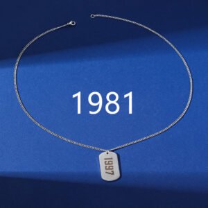 Simplicity Birthday Year Number Army-style Necklace Stainless Steel – Steel Color With Chain, Year 1981