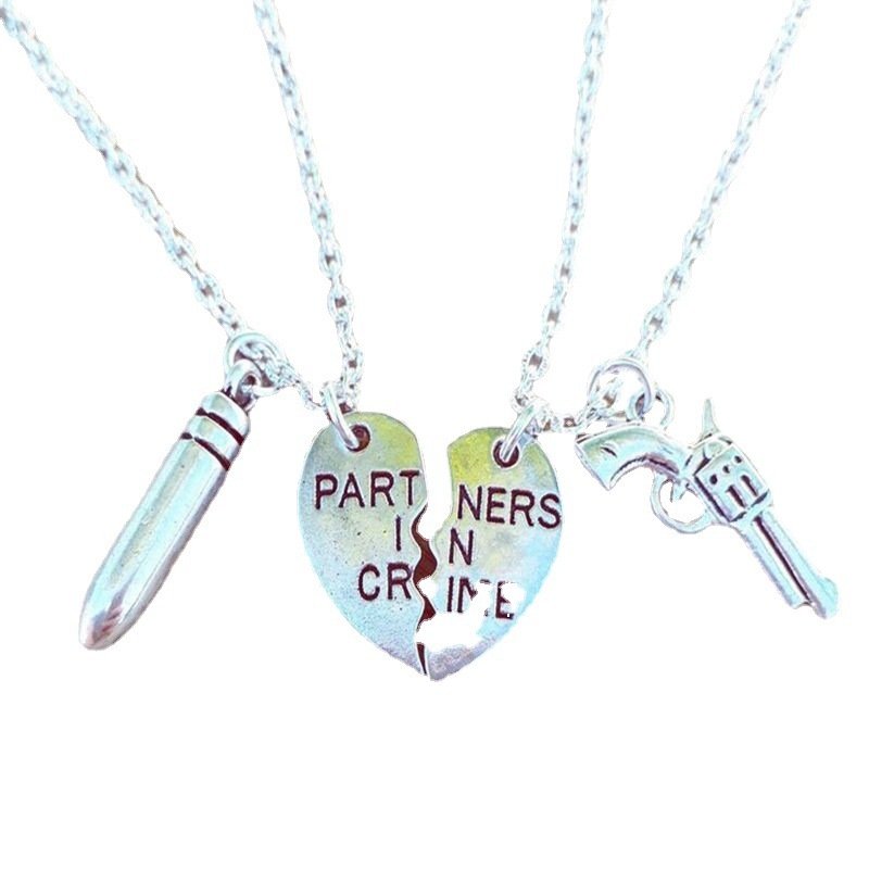 Heart-shaped Partners In Crime Bullet Pistol Crime Partner Necklace - Image 4