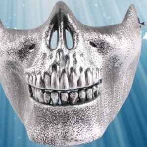 Warrior Army Fan Field Horror Bloody Skull Half Face Mask – Silver, One size