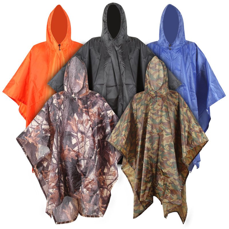 Camouflage Raincoat Three-in-one Mountaineering Multifunctional PU Waterproof Canopy And Floor Mat Raincoat - Image 5