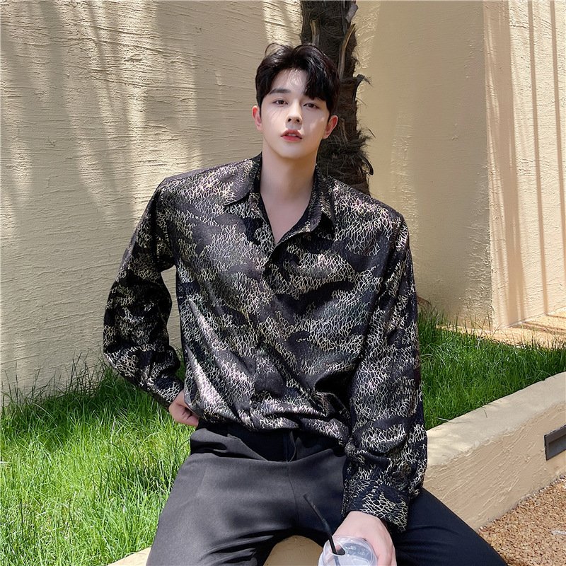 Fashionable Trendy Camouflage Bright Silk Jacquard Casual Shirt For Men - Image 4