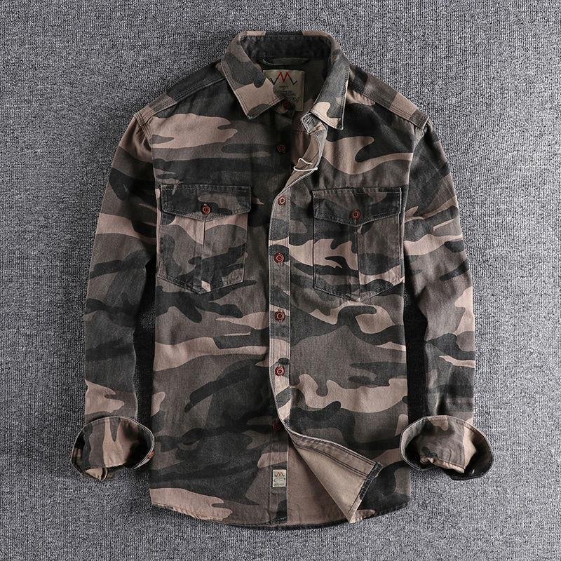 Washed Camouflage American Overalls Long Sleeve Shirt - Image 4