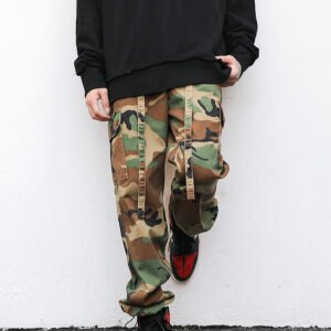 Camouflage Floating Rope Belt Straight Loose Trousers