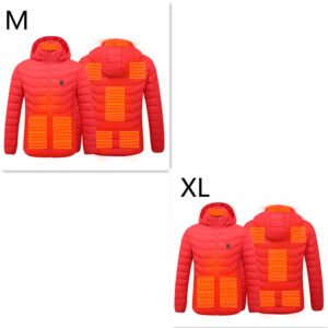 New Heated Jacket Coat USB Electric Jacket Cotton Coat Heater Thermal Clothing Heating Vest Men’s Clothes Winter – Red Zone8 2PC, Set6